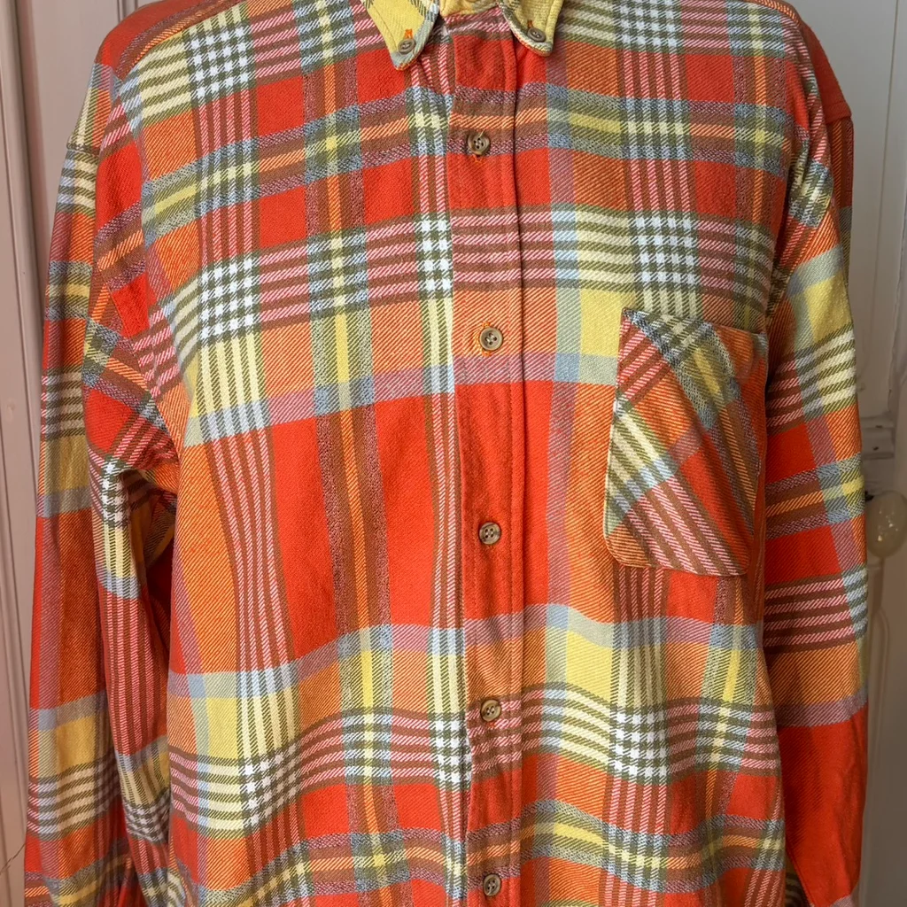🌿 Prachtige vintage flanellen overhemd met oranje ruitpatroon - Gemaakt in Frankrijk - maat – photo 2